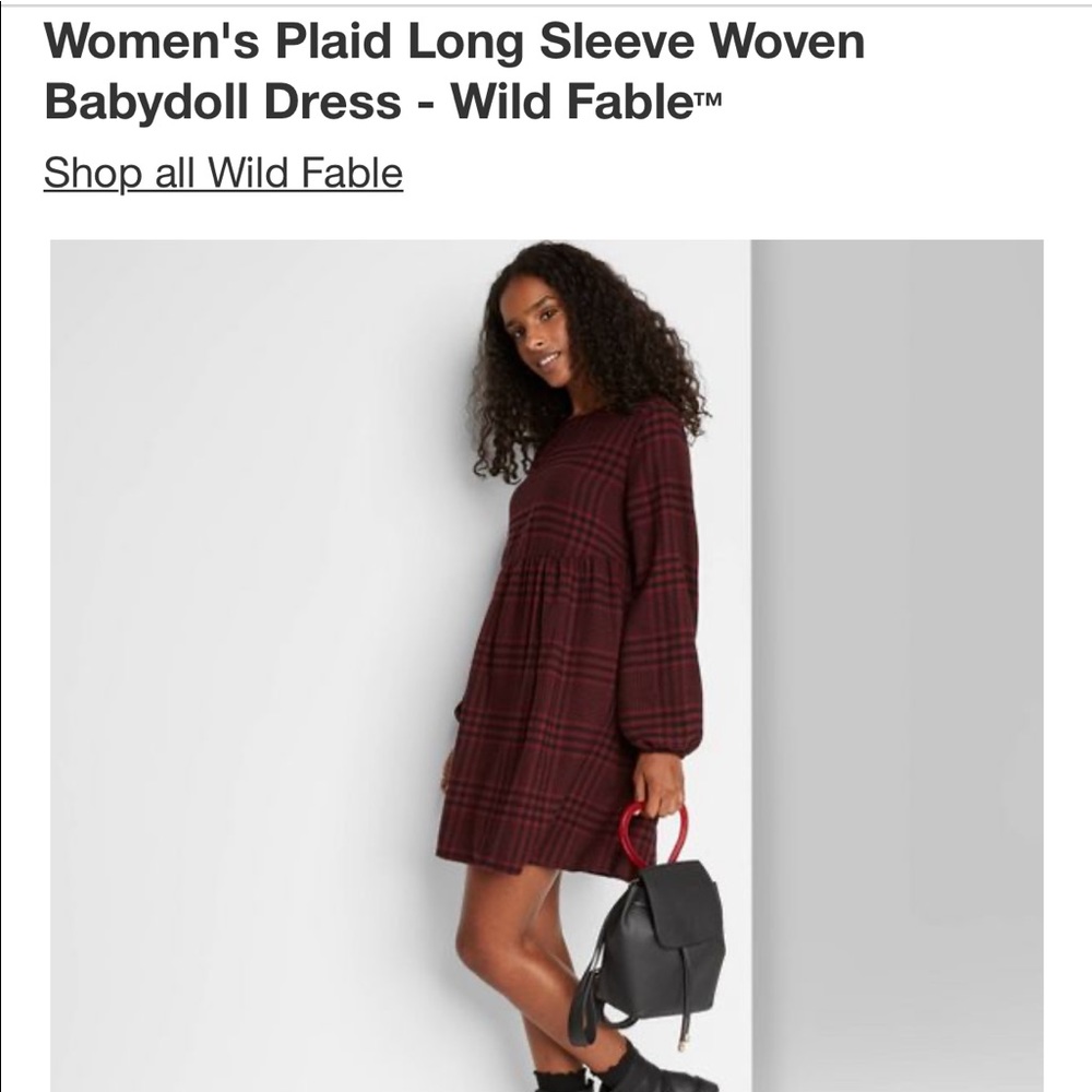 Women’s Plaid Long Sleeve Woven Babydoll Dress